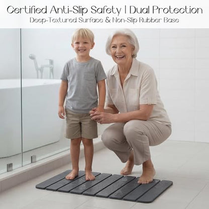 Foldable Stone Bath Mat for Bathroom, Non-Slip Mat, Quick Dry 24" x16" Grey | Large Super Absorbent Diatomaceous Earth Mats, Quick Drying, Eco-Friendly Easy to Clean, Easy Storage, Silicone Non-Slip Base