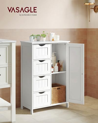 VASAGLE Storage Cabinet with Drawers, Freestanding Floor Cabinet with Door, 11.8 x 21.7 x 32.3 Inches, Adjustable Shelf, for Bathroom, Living Room, Kitchen, Cloud White ULHC041WH01S