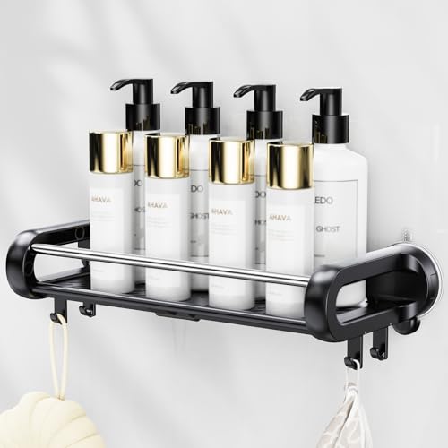 JOTPE Suction Cup Shower Shelf, Removable, Holds 22lbs, No Drilling, Black | suction cup shower shelf bathroom storage 22lbs removable reusable no marks quick drain easy install no drill smooth durable