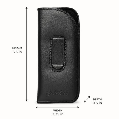 Calabria Slim Eye Glasses Case with Clip Soft PU Leather Black (3Pack) Men Women Eyeglass Pouch Slip-In Eyewear Sunglasses Bag