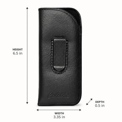Calabria Slim Eye Glasses Case with Clip Soft PU Leather Black (3Pack) Men Women Eyeglass Pouch Slip-In Eyewear Sunglasses Bag