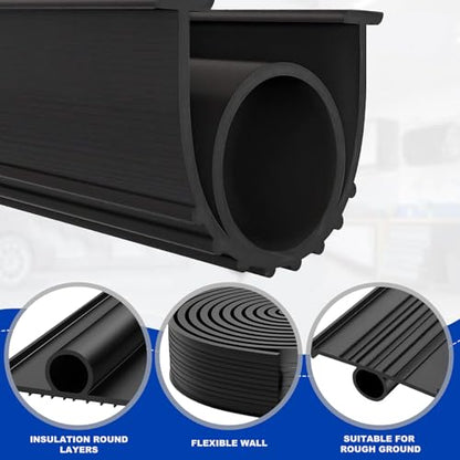 Garage Door Seals Bottom Rubber Weather Stripping Kit Seal Strip Replacement, Weatherproof Threshold Buffering Sealing Rubber 5/16 Inch T Ends (16 FT, Black, U+O)
