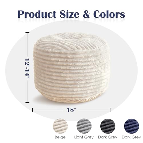 Round Ottoman,Corduroy Pouf Ottoman Foot Rest,Beige,18x14 IN | Storage Ottoman Footstool for Living Room,18x14 Soft Floor Poufs,Memory Foam Filling,Footrest only