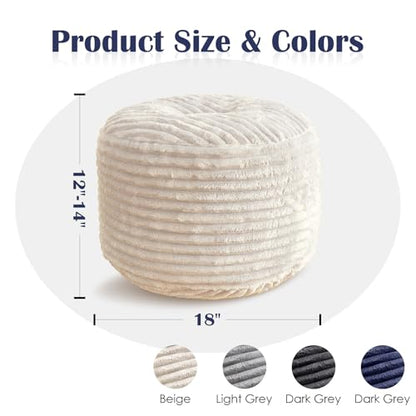 Round Ottoman,Corduroy Pouf Ottoman Foot Rest,Beige,18x14 IN | Storage Ottoman Footstool for Living Room,18x14 Soft Floor Poufs,Memory Foam Filling,Footrest only