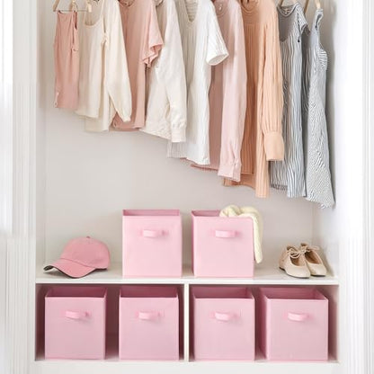 Cupic Cupid 11x11 Storage Cubes, 6 Pack Open Storage Bins with Handles, Storage Cube Organizer for Clothes and Toys, Collapsible Cube Bins for Closet, Shelves, Offices, Pink