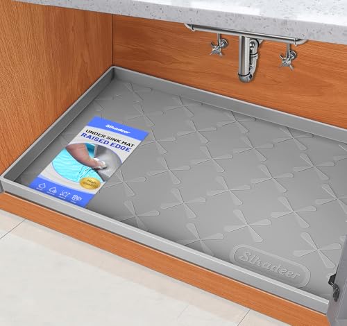 Waterproof Under Sink Mat 34" x 22", Raised Edge Silicone Mat Tray | 100% Food-Grade, Thick Shelf Liner Cabinet Protector, Kitchen, Bathroom Organizer and Storage, Pets, Boots, Home Essentials