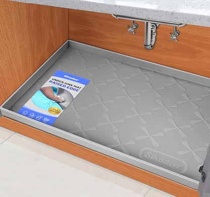 Waterproof Under Sink Mat 34" x 22", Raised Edge Silicone Mat Tray | 100% Food-Grade, Thick Shelf Liner Cabinet Protector, Kitchen, Bathroom Organizer and Storage, Pets, Boots, Home Essentials