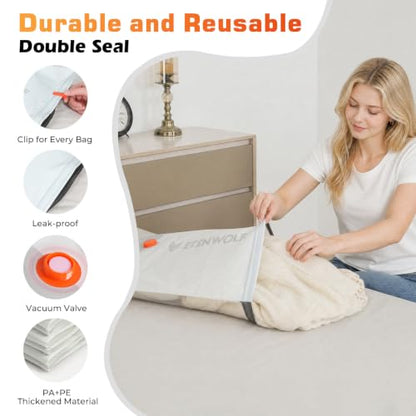 ETENWOLF 15 Combo Vacuum Storage Bags for Travel with Wireless Pump | Vacuum Seal Bags for Clothing Travel, Compression Packing Bags for Clothes and Blankets, Space Saver Bags in Carry-On Sizes