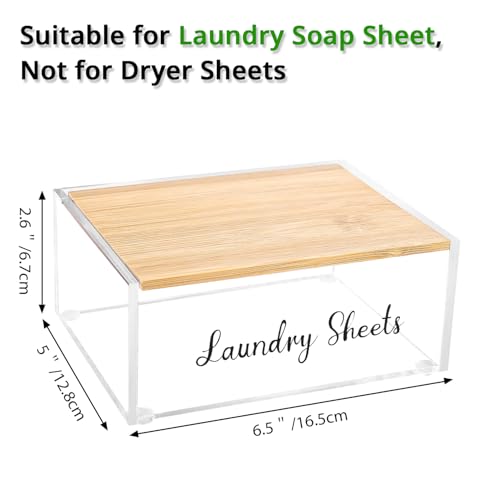 Acrylic Laundry Detergent Sheets Holder with Bamboo Lid, Laundry Soap Sheets Container Box Dispenser for Laundry Room