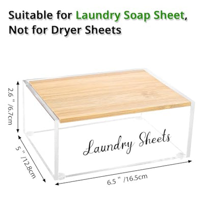 Acrylic Laundry Detergent Sheets Holder with Bamboo Lid, Laundry Soap Sheets Container Box Dispenser for Laundry Room