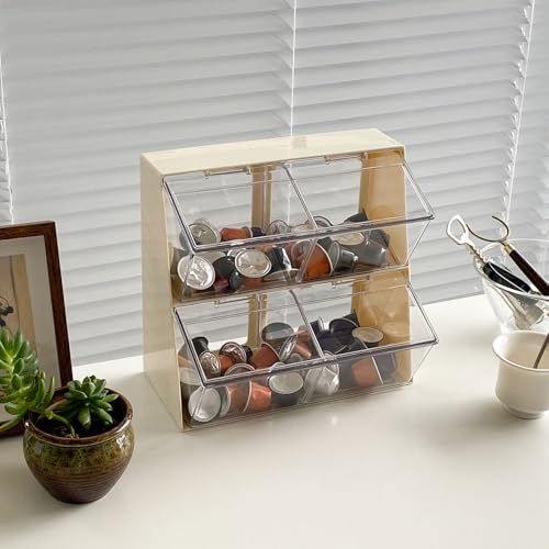 Large Coffee Pod and Tea Bags Organizer with Lid, White | Plastic Creamer Holder, For K Cups, Sugar Bags, Drink Packets, Coffee Bar Accessories Storage Box for Home Office