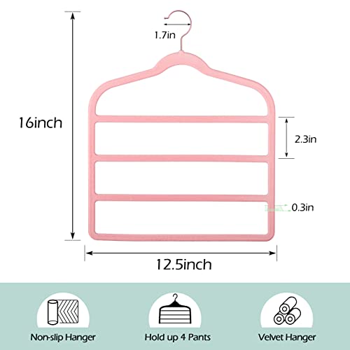 Velvet Pant Clothes Hanger Space Saving Non Slip Hanger Jean Slack Hangers | Multiple Velvet Hanger Closet Organizer Storage and Organization for Jeans,Scarf,Tie(Pink, 3)