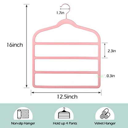 Velvet Pant Clothes Hanger Space Saving Non Slip Hanger Jean Slack Hangers | Multiple Velvet Hanger Closet Organizer Storage and Organization for Jeans,Scarf,Tie(Pink, 3)