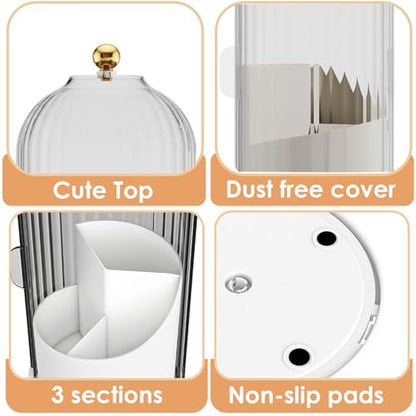 YOOLENS Makeup Brush Holder with Lid 360 Rotating Clear Dustproof Make Up Organizers for Vanity Bathroom Countertop, Transparent | with Lid