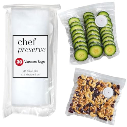 Chef Preserve Reusable Vacuum Sealer Bags for Food – 30 BPA-Free Food Storage Bags, Freezer, Microwave – Odor-Resistant, Leak-Proof – Compatible with Chef Preserve Vacuum Sealers