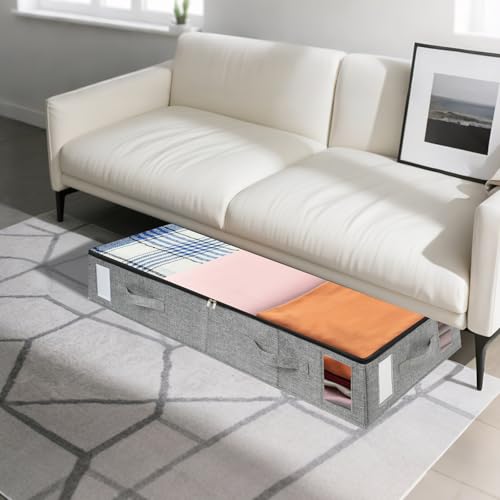 2 Pack Under Bed Storage Containers, Stackable Closet Organizers and Storage Bins with Sturdy Support, Foldable Underbed Clothes Storage Box for Blanket, Comforter, Sweater, Pillows, Shoes