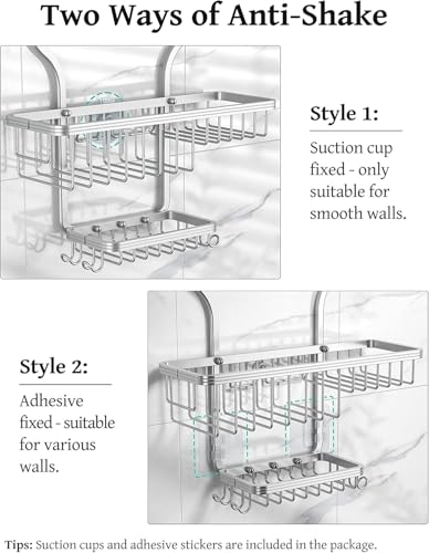 Never Rust Shower Caddy Hanging, Aluminum Shower Racks for Inside Shower, 3-Tier Shower Organizer Hanging Over Shower Head with Hooks and Soap Holder, Silver