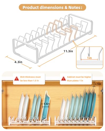 Plate Organizer for Cabinet -2Pack,Dish Rack Organizer for Cabinet Kitchen Countertop Drawer Space Saver，8 Slots Vertical Dish Plate Holder Storage Rack, Kitchen Housewarming Gifts for Women (White)