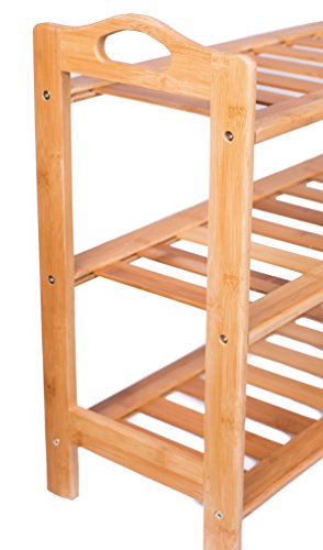 BIRDROCK HOME 3 Tier Free Standing Shoe Rack with Handles | Bamboo | Wood | Closets and Entryway | Organizer | Fits 9 Pairs of Shoes