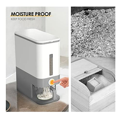 Proarea Rice Dispenser 25 Lbs, Airtight Grain Rice Storage Container with Measuring Cup, One-Touch Dry Food Dispenser for Kitchen Pantry, Clear Scale Window, Graphite Gray