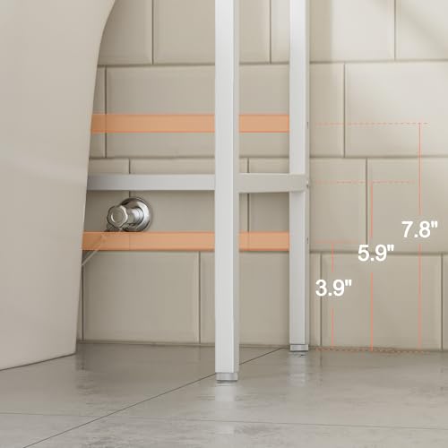 4-Tier Over The Toilet Storage, Bathroom Organizer | Space-Saving, 72"H Above Toilet Storage Rack with 4 Hooks and Paper Holder, Metal Shelf, White