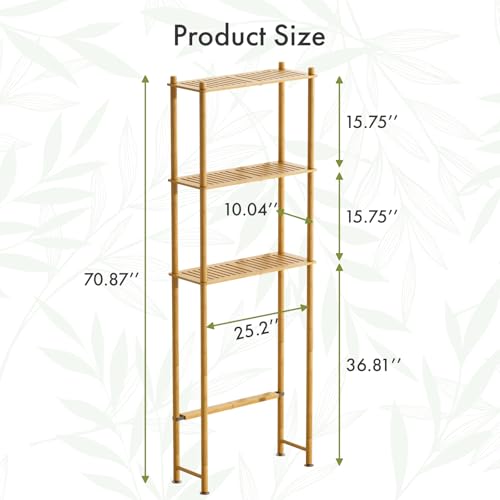 AmazerBath Bamboo Over The Toilet Storage Shelf, 3-Tier Bathroom Over Toilet Organizer Rack, Freestanding Above Toilet Shelf for Bathroom, Laundry, Space Saver, Natural Color