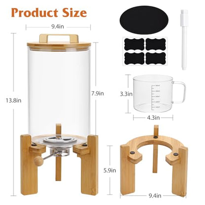 Laundry Detergent Dispenser,Glass Laundry Powder Dispenser with Bamboo Base，Suitable for Scent Beads and Powdered Laundry Detergents in the Laundry Room，Capacity: 4L/8lb/128oz