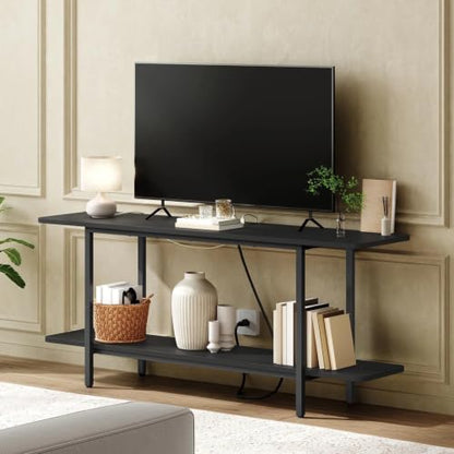 MAHANCRIS TV Stand for TVs up to 55", 2-Tier TV Console Table with Storage | Entertainment Center, Modern Media TV Console Table with Power Outlet, Tall TV Stand for Living Room, Bedroom, Black