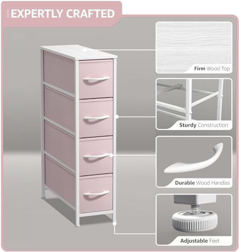 Sorbus Kids Narrow Dresser with 4 Drawers - Vertical Slim Storage Chest of Drawers with Steel Frame, Wood Top & Easy Pull Fabric Bins for Small Spaces, Closets, Bedroom, Bathroom & Laundry