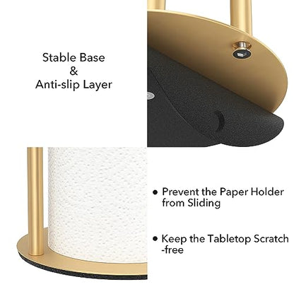 Paper Towel Holder Gold, Premium Stainless Steel Kitchen Roll Dispenser, Countertop Roll Organizer