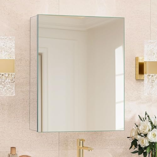 Medicine Cabinet Mirror,Bathroom Mirror with Storage 20 x 26 in | Bathroom Medicine Cabinet With Mirror And Adjustable Shelves, Aluminum Recessed or Wall Mounted Medicine Cabinets