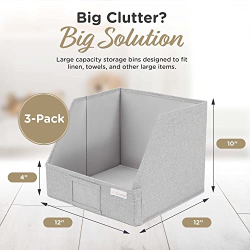 Trapezoid Closet Shelf Organizer, Baskets for Organizing, Storage Baskets for Shelves, Cubbies Storage Bins for Clothes, 3 Pack, Light Gray