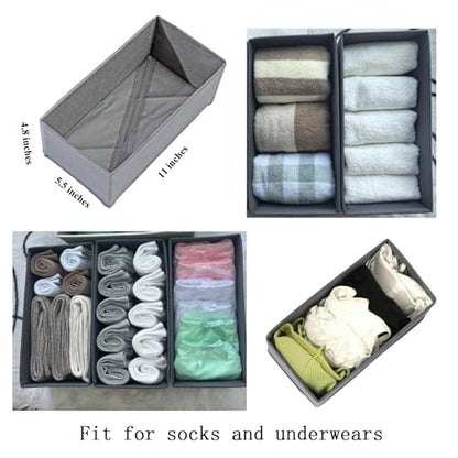 Bructhun Sock Drawer Organizer 6 Pack - Collapsible Fabric Storage Bins for Underwear Divider, Small Closet Organizers with 6 Compartments, Gray
