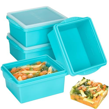 2 Cup Silicone Freezer Trays with Lids, Silicone Soup Freezer Molds - Leakproof, BPA-Free, Stackable, Microwave & Dishwasher Safe, Perfect for Soups, Sauces, Meal Prep, and Baked Goods - 4 Pack