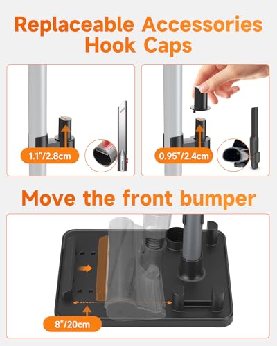 Cordless Vacuum Stand for Stick Vacuum Cleaners, Adjustable Height with 7 Tool Holder and Storage Box, Max 1-4/5 Inch Universal Vac Wand, Black
