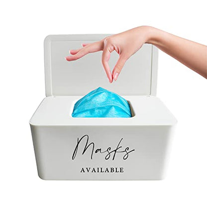 Moorfowl Masks AVAILABLE Container Masks Dispenser 8.2" L * 4.9" W * 3.9" H | Face Mask Dispenser Organizer Storage Tabletop for Home Office Entryways