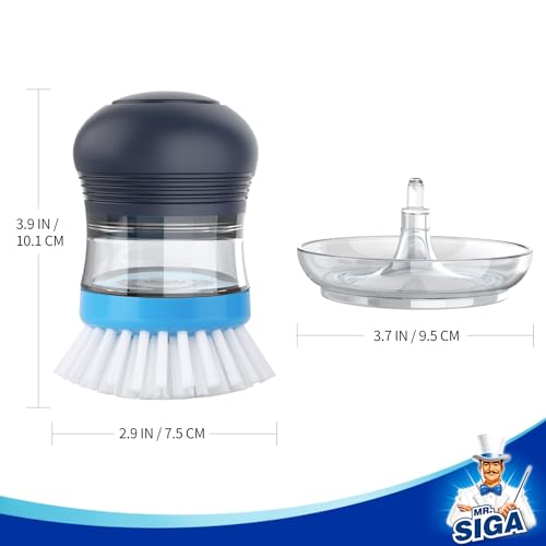 MR.SIGA Soap Dispensing Palm Brush Storage Set, 1 Pack, Navy/Blue | Dish brush with soap dispenser, palm scrubber, palm scrub brush, ideal for kitchen and dishes cleaning