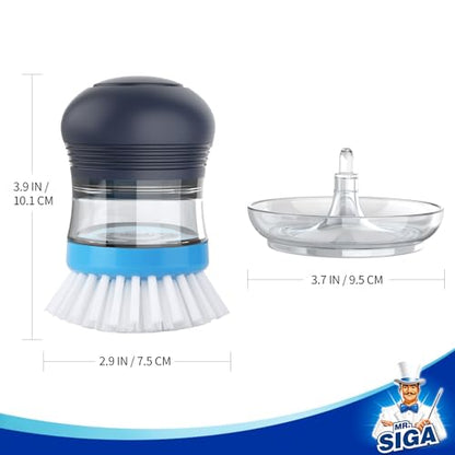MR.SIGA Soap Dispensing Palm Brush Storage Set, 1 Pack, Navy/Blue | Dish brush with soap dispenser, palm scrubber, palm scrub brush, ideal for kitchen and dishes cleaning