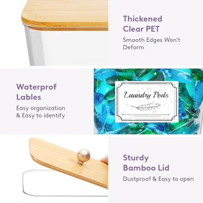 Lifewit Laundry Pods Container with Lid, 0.53+0.7gal, Natural, 4 Pcs | Dryer Sheet Holder, Laundry Room Organization Storage for Washing Powder, Scent Booster Beads, Coffee Pods Kcup
