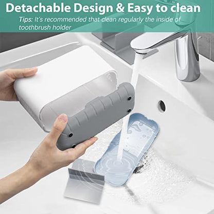 Boperzi Toothbrush and Toothpaste Holder Drainage for Bathroom Countertop with Adjustable Dividers, Large Toothpaste Caddy Organizer Storage Rustic Decor Set Anti-Slip for Shower,Family,Kids Gray