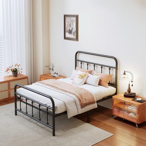 Vengarus Twin Metal Bed Frame with Victorian Headboard & Footboard, Black