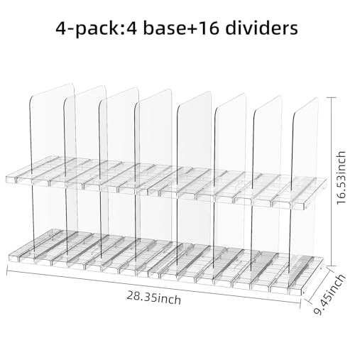 JOYZAN Stackable Purse Organizer for Closet, Adjustable Shelf Dividers for Closet Organizer Clear Acrylic Closet Purse Organizer Detachable Handbag Storage Separator Dividers for Home, Office - 4 Pack