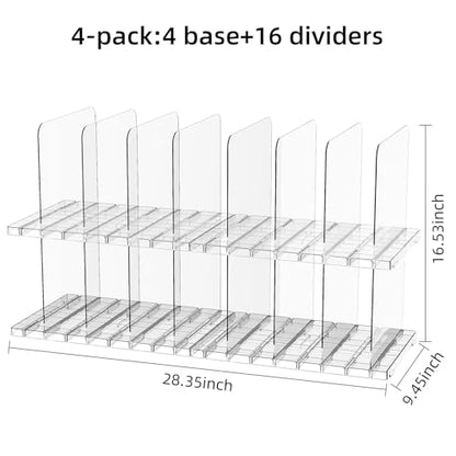 JOYZAN Stackable Purse Organizer for Closet, Adjustable Shelf Dividers for Closet Organizer Clear Acrylic Closet Purse Organizer Detachable Handbag Storage Separator Dividers for Home, Office - 4 Pack
