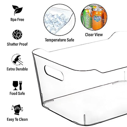 Clear Plastic Storage Bins for Kitchen Organization or Pantry Organizers and Storage, Freezer Fridge Organizer Storage Containers Bin for Organizing Refrigerator Medicine Closet Cabinet Organizers
