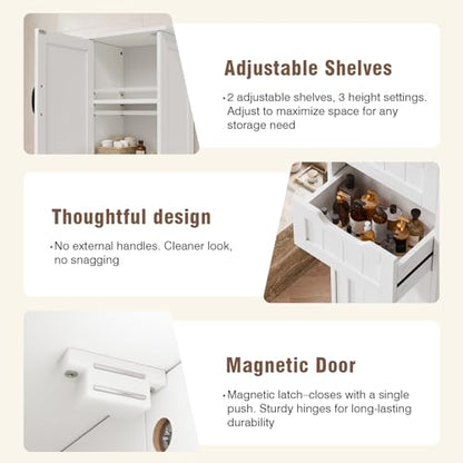 67" Tall Bathroom Storage Cabinet, Narrow Bathroom Cabinet with 2 Doors, 2 Drawers and 2 Adjustable Shelves, Slim Storage Cabinets for Kitchen, Living Room, Entryway, White