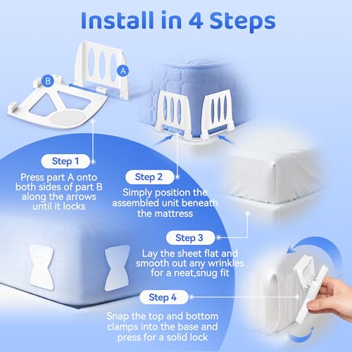 Fitted Sheet Holders for Corners Upgrade Bed Sheet Grippers Sheet Clips | 4Pcs Bed Sheet Holders for Corners Heavy Duty Sheet Clips Fitted All Mattress Sizes, Lock Sheet Holders Keep Firm