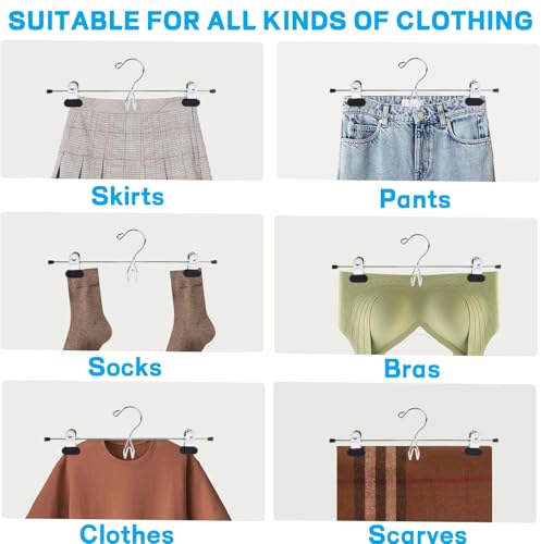 Amber Home 20 Pack Heavy Duty Metal Pants Skirt Hangers, Stackable, Adjustable Clips, Space Saving for Jeans, Slacks