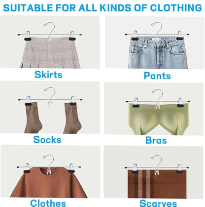 Amber Home 20 Pack Heavy Duty Metal Pants Skirt Hangers, Stackable, Adjustable Clips, Space Saving for Jeans, Slacks