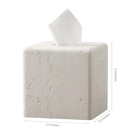 Tissue Box Cover Square, Modern Facial Tissue Holder,Cream | Luxurious Travertine Stone Look, Decorative Toilet Paper Dispenser, For Home Decor Bedroom Living Room Office Hotel Cafe Bar