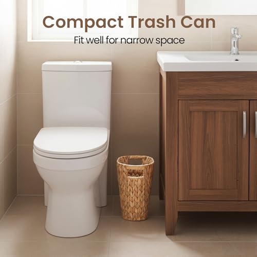 iEGrow 2 Pack Wicker Trash Can, Wicker Waste Basket for Bathroom, Woven Water Hyacinth Wicker Boho Garbage Can Built-in Handles for Bedroom, Office, Decor Home, Kitchen, Living Room (Oval)